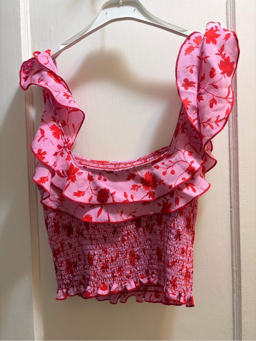 Likely Pink and Red Floral Smocked Crop